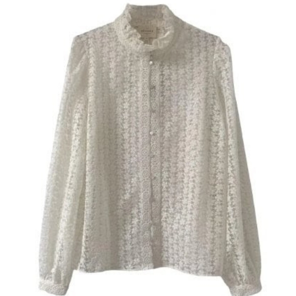 SÉZANE Cathy Guipure Embroidered White Lace Button Front Blouse NWOT - Picture 8 of 16